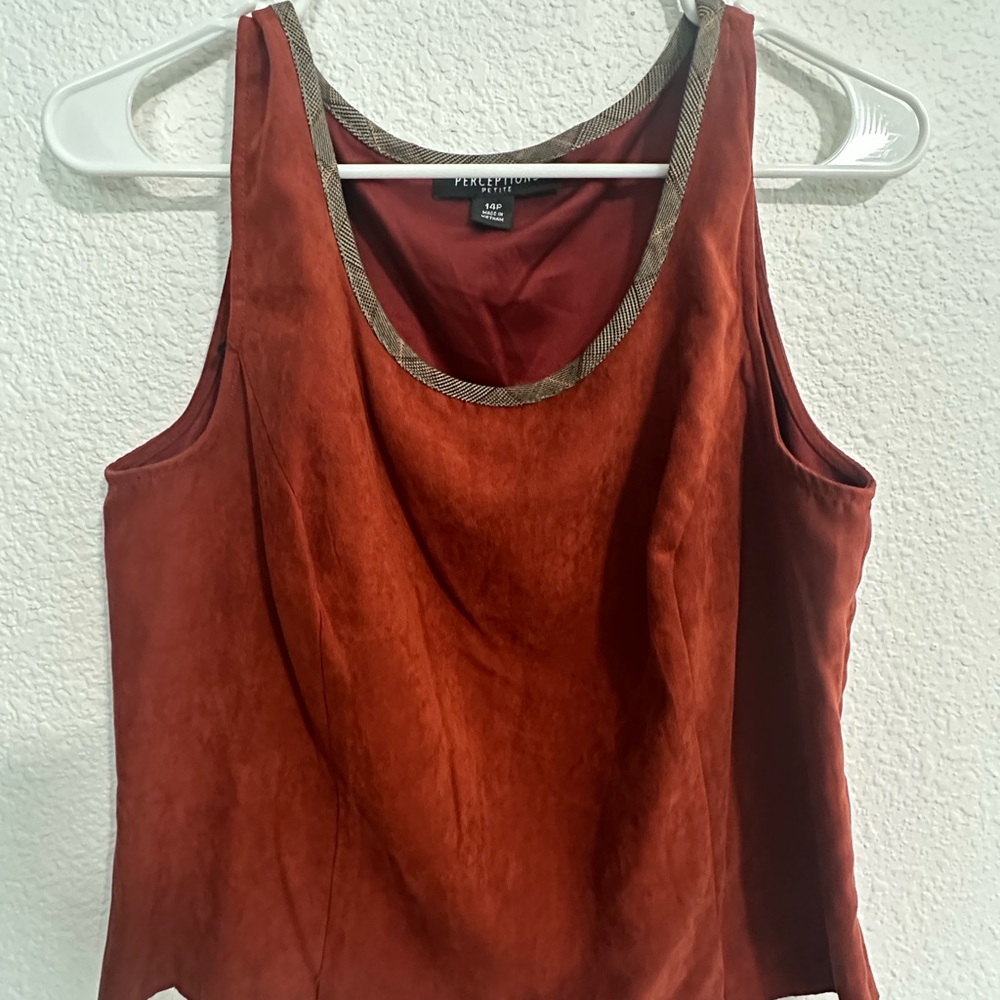 Perceptions Women’s Sleeveless Blouse 14P Petite Orange Business Office Academia